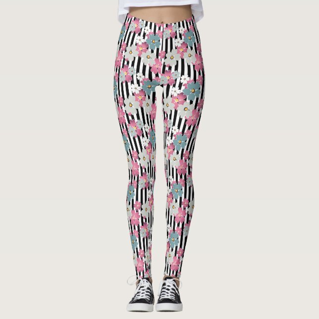 Blommigt, strimlad leggings (Framsida)