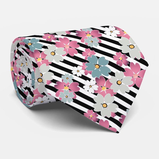 Blommigt, strimlad slips (Rullad)