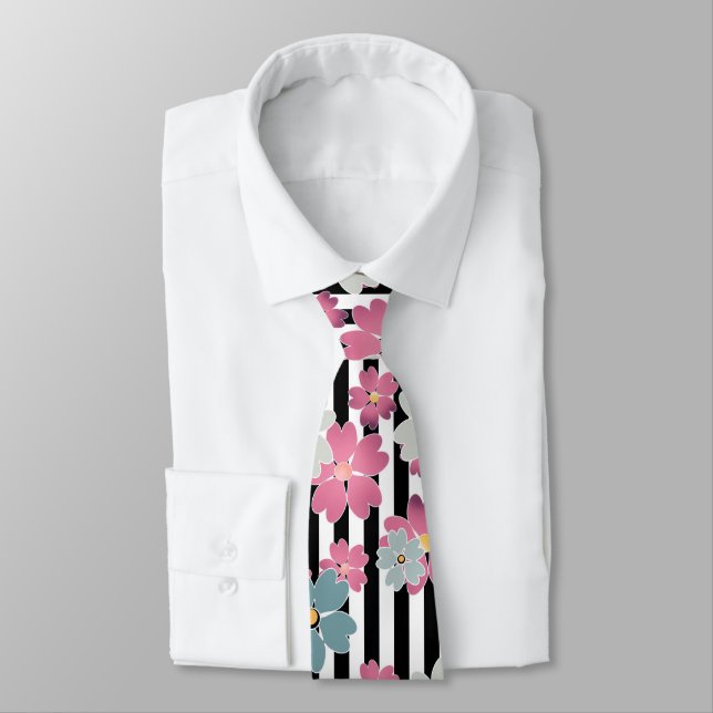 Blommigt, strimlad slips (Bunden)