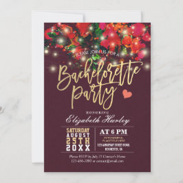 Blommigt String Light Guld Script Bachelorette Par Inbjudningar