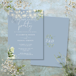 Blommigt String Ljus Dusty Blue-Förlovningsfest Inbjudningar
