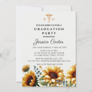 Blommigt Studenten Nurse Solblommor Typografi Inbjudningar