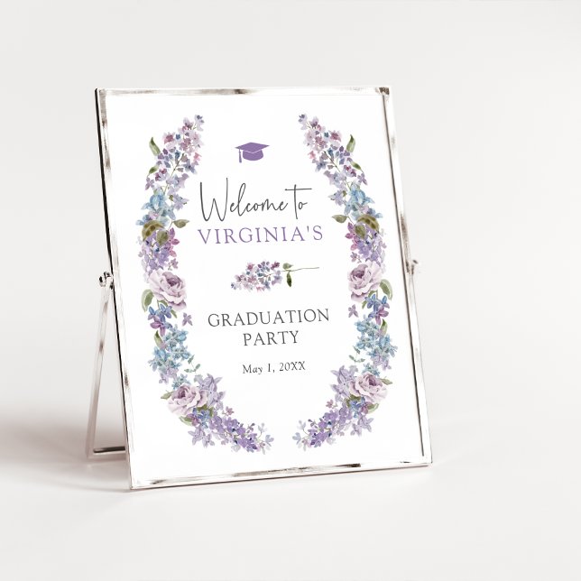 Blommigt Studenten Poster (Purple Lilac Watercolor Floral Graduation Poster by Painted Paperie
)
