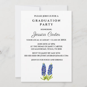 Blommigt Studentfest Typography Bluebonnets Inbjudningar