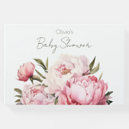 BLOMMIGT SUBTLE SOFT ROSA PEONIES BABY SHOWER GÄSTBÖCKER