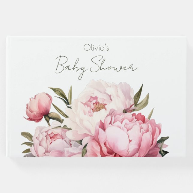 BLOMMIGT SUBTLE SOFT  ROSA PEONIES BABY SHOWER GÄSTBÖCKER (Framsida)