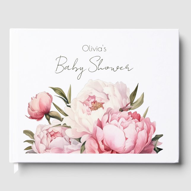 BLOMMIGT SUBTLE SOFT  ROSA PEONIES BABY SHOWER GÄSTBÖCKER (Framsida)