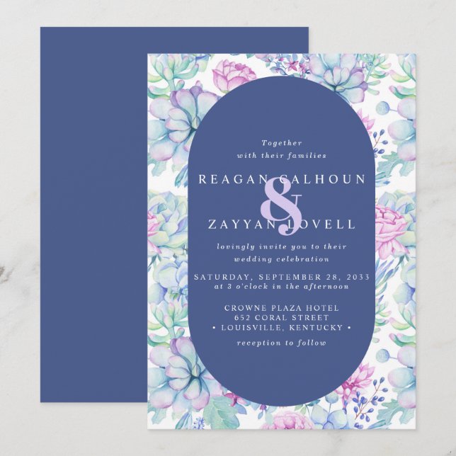 Blommigt Succulcal Botanical Cactus Modern Bröllop Inbjudningar (Fram/baksida)