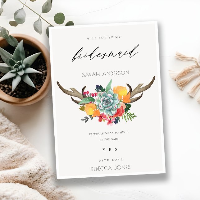 BLOMMIGT SUCCULENT ANTLER BOHEMIAN ALLURE BRIDESMA INBJUDNINGAR (Skapare uppladdad)
