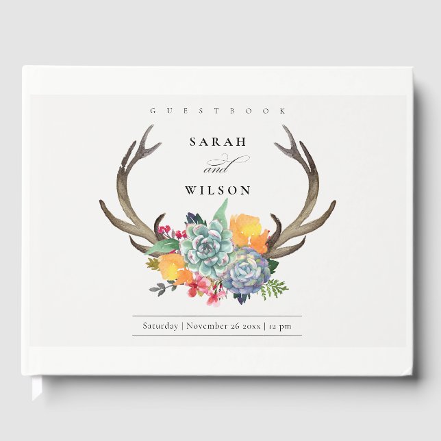 BLOMMIGT SUCCULENT ANTLER BOHEMIAN ALLURE MONOGRAM GÄSTBÖCKER (Framsida)