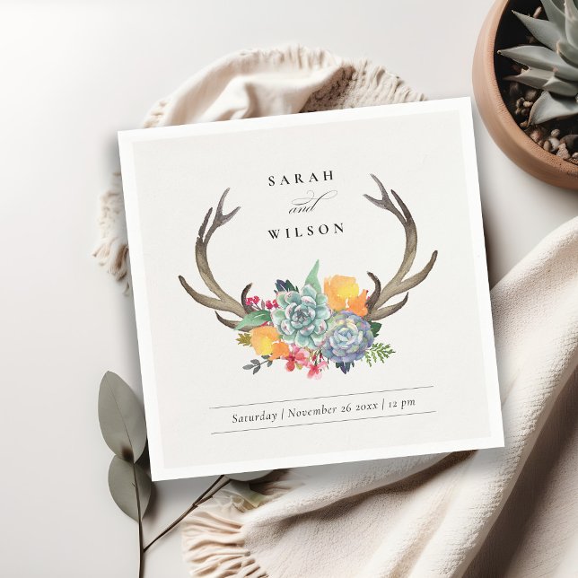 BLOMMIGT SUCCULENT ANTLER BOHEMIAN ALLURE MONOGRAM PAPPERSSERVETT (Skapare uppladdad)