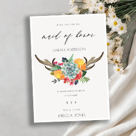 BLOMMIGT SUCCULENT ANTLER BOHEMIAN MAID OF HONOR INBJUDNINGAR