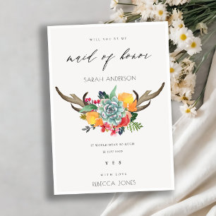 BLOMMIGT SUCCULENT ANTLER BOHEMIAN MAID OF HONOR INBJUDNINGAR