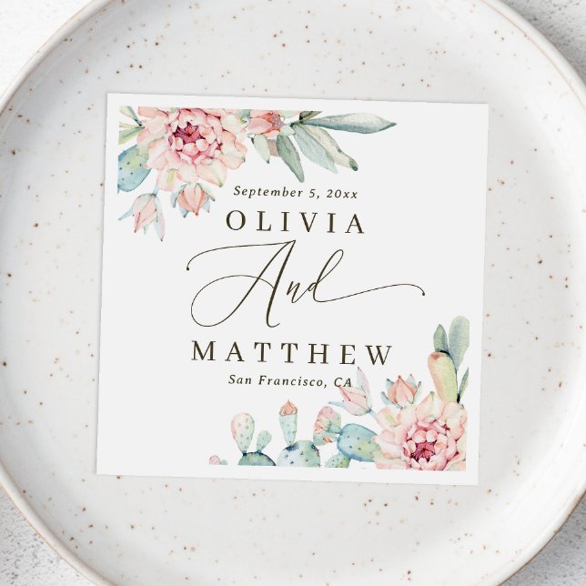  Blommigt Succulent Bröllop | Desert Botanical Pappersservett (Skapare uppladdad)