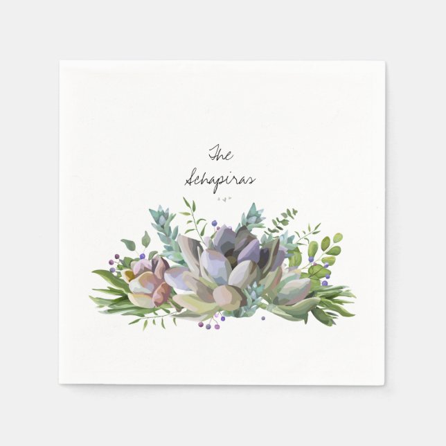 Blommigt Succulent Napkin Pappersservett (Framsidan)
