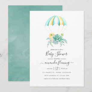 Blommigt Succulents Bouquet Fallskärm Baby Shower Inbjudningar