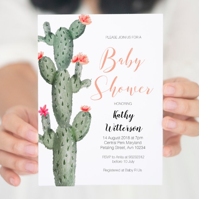 Blommigt Succuls Cactus babyduschinbjudan Inbjudningar (Skapare uppladdad)