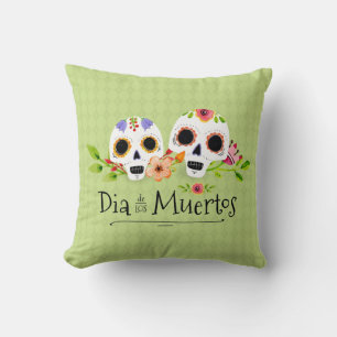 Blommigt Sugar Döskallars Dia de Muertos Dekorat Kudde
