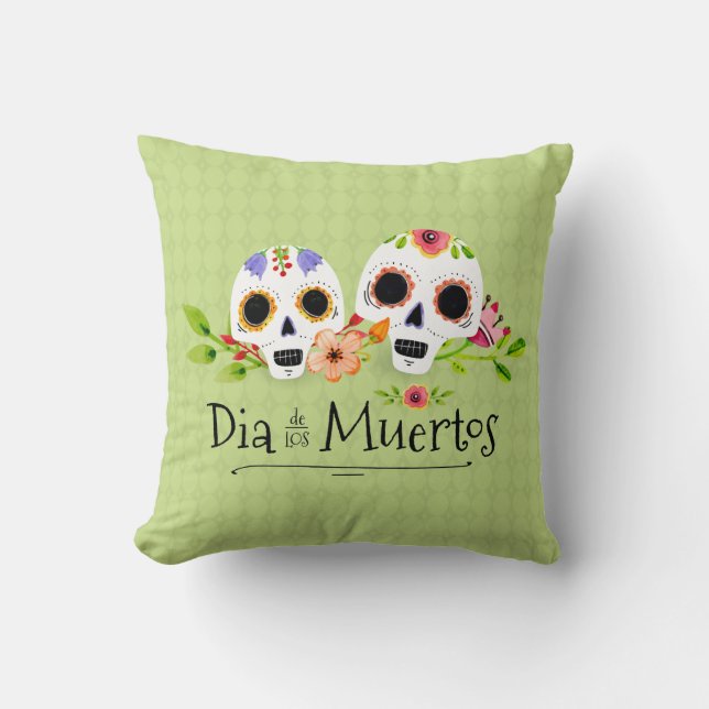 Blommigt Sugar Döskallars Dia de Muertos | Dekorat Kudde (Framsida)