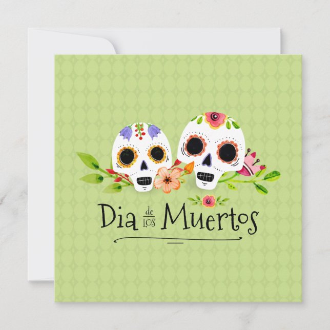 Blommigt Sugar Döskallars Dia de Muertos-inbjudan Inbjudningar (Framsida)