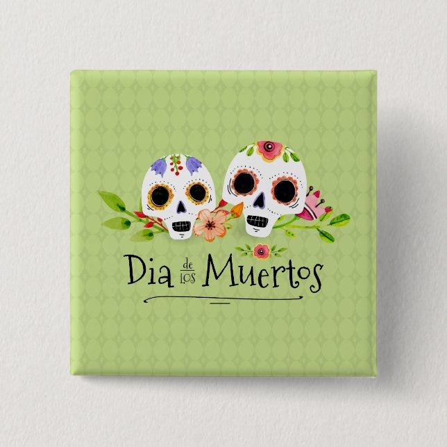 Blommigt Sugar Döskallars Dia de Muertos | Knapp (Framsida)