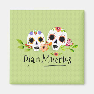 Blommigt Sugar Döskallars Dia de Muertos Magnet