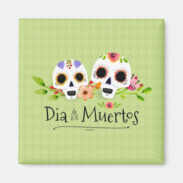 Blommigt Sugar Döskallars Dia de Muertos | Magnet (Framsidan)