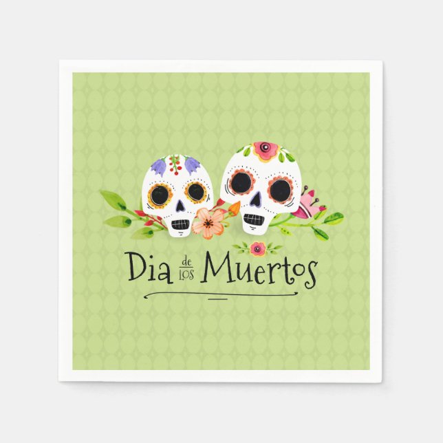 Blommigt Sugar Döskallars Dia de Muertos | Napkin Pappersservett (Framsidan)