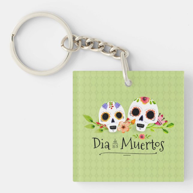 Blommigt Sugar Döskallars Dia de Muertos | Nyckelk (Framsidan)