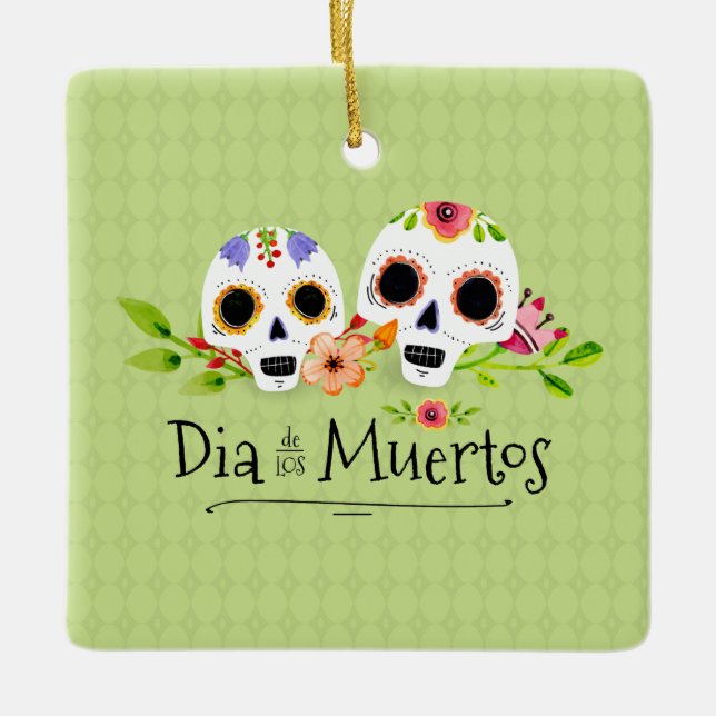 Blommigt Sugar Döskallars Dia de Muertos | Ornamen Julgransprydnad Keramik (Framsida)