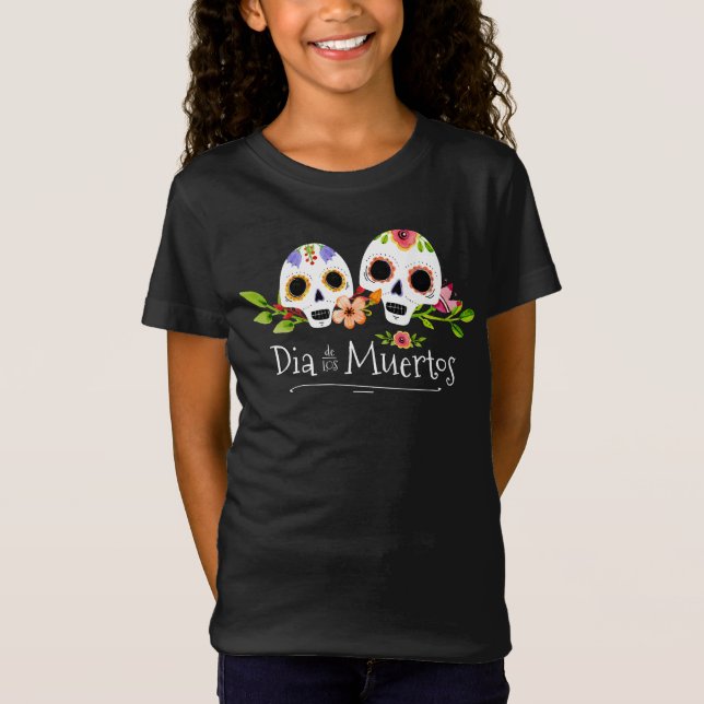 Blommigt Sugar Döskallars Dia de Muertos | Shirt T Shirt (Framsida)