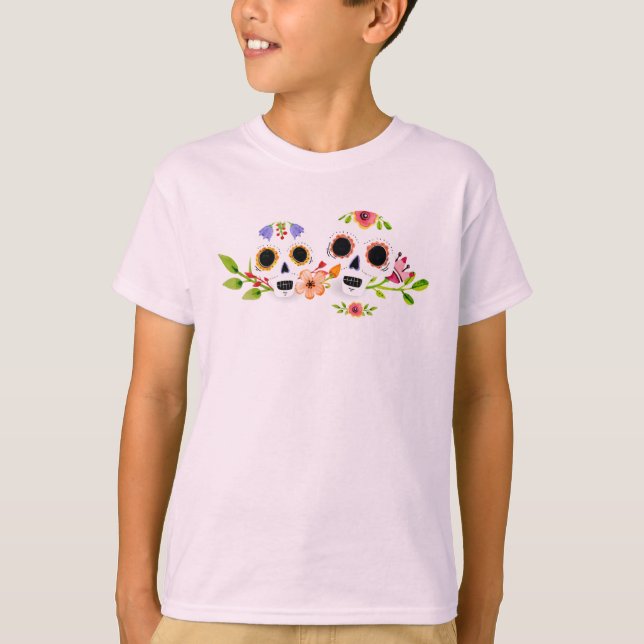Blommigt Sugar Döskallars Dia de Muertos | Sleeve  T Shirt (Framsida)