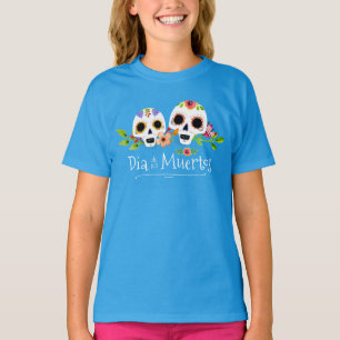 Blommigt Sugar Döskallars Dia de Muertos   Sleeve  T Shirt