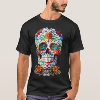Blommigt Sugar Skull Dag Dead Dia de Los Muertos T Shirt