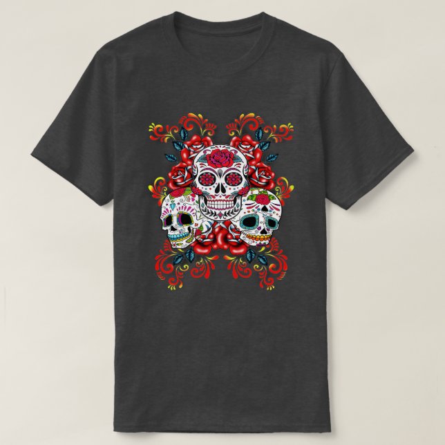 Blommigt Sugar Skull Day of the dead Dia De Muerto T Shirt (Design framsida)