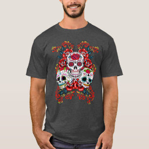 Blommigt Sugar Skull Day of the dead Dia De Muerto T Shirt