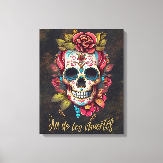 Blommigt Sugar Skull Día de los Muertos Spain Canvastryck (Framsida)