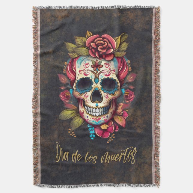 Blommigt Sugar Skull Día de los Muertos Spain Filt (Framsidan Vertikal)