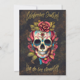 Blommigt Sugar Skull Día de los Muertos Spain Inbjudningar