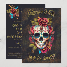 Blommigt Sugar Skull Día de los Muertos Spain Inbjudningar