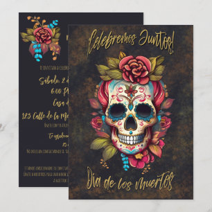 Blommigt Sugar Skull Día de los Muertos Spain Inbjudningar