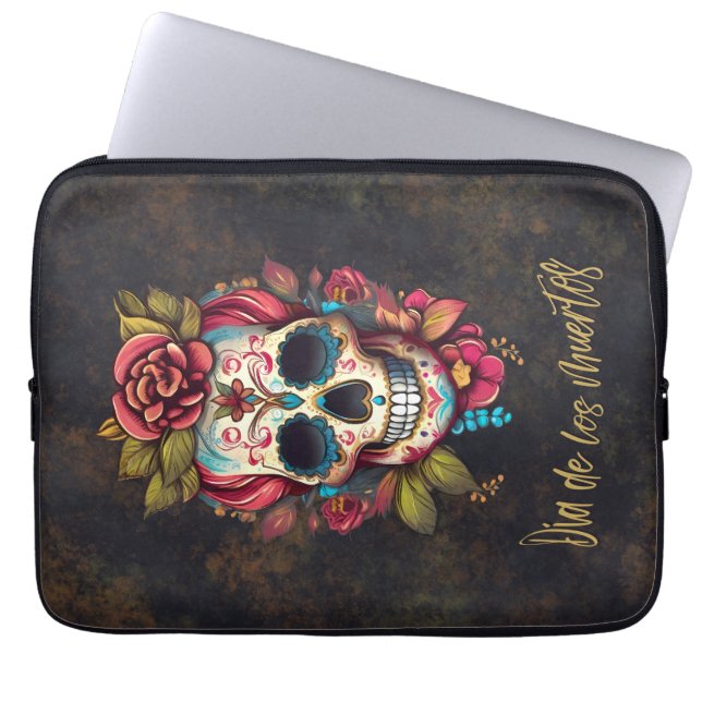 Blommigt Sugar Skull Día de los Muertos Spain Laptop Fodral (Framsidan)