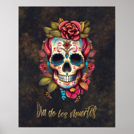 Blommigt Sugar Skull Día de los Muertos Spain Poster