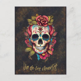 Blommigt Sugar Skull Día de los Muertos Spain Vykort