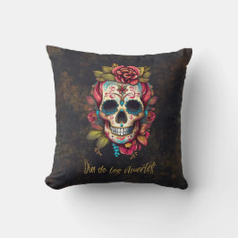 Blommigt Sugar Skull Dia de los Muertos Spanska Kudde