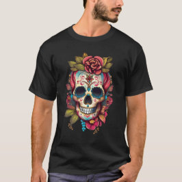 Blommigt Sugar Skull Día de los Muertos T Shirt