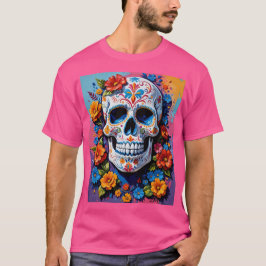 Blommigt Sugar Skull Día de Los Muertos Tee