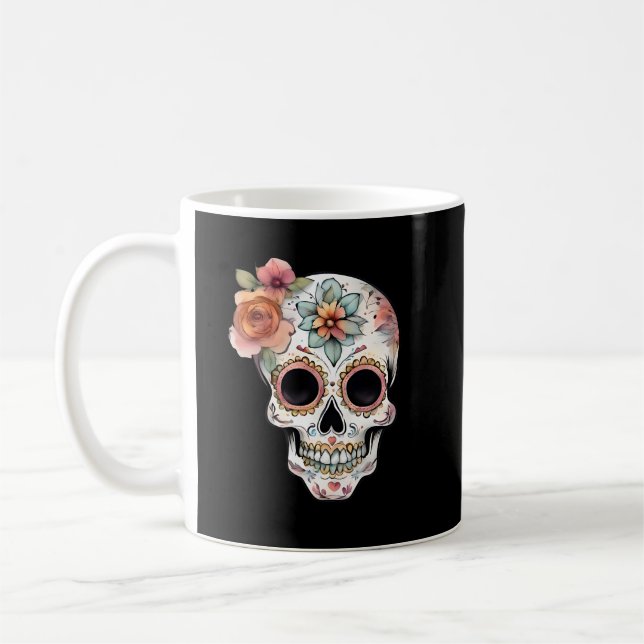 Blommigt Sugar Skull Firande Kaffemugg (Vänster)