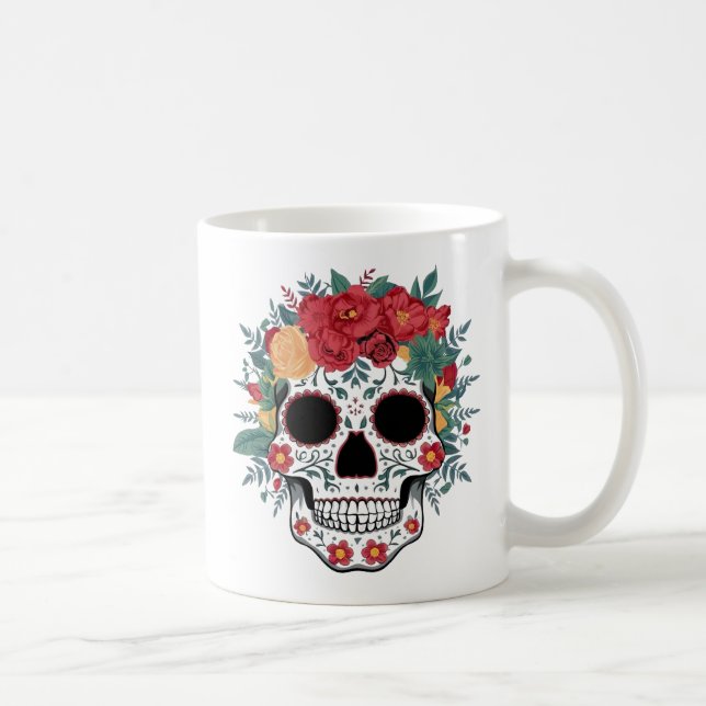 Blommigt Sugar Skull Kaffemugg (Höger)
