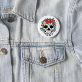 Blommigt Sugar Skull Knapp